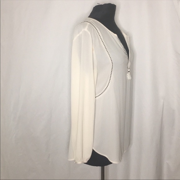 J crew tassel trim top in  cream and navy - Picture 4 of 8